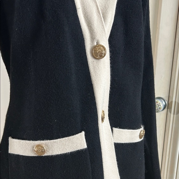 EXPRESS • Black and Cream Cardigan with Gold Buttons - Picture 2 of 8